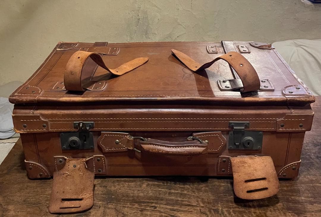 アンティーク レザー トランク 本革 特大 ヌメ革 キャメル キャリー ケース