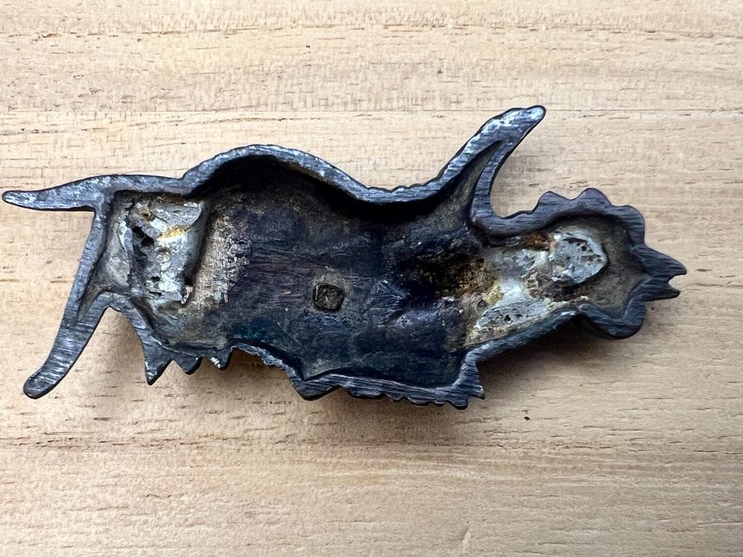 【海】江戸明治期　雄鶏形　ニワトリ　手彫　大目貫　金具　銅製鍍金　骨董品