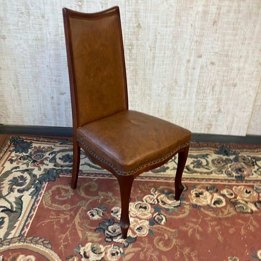 ④北欧レトロ マルニ木工 木製椅子 鋲打ちダイニングチェア ロビーチェア 古家具