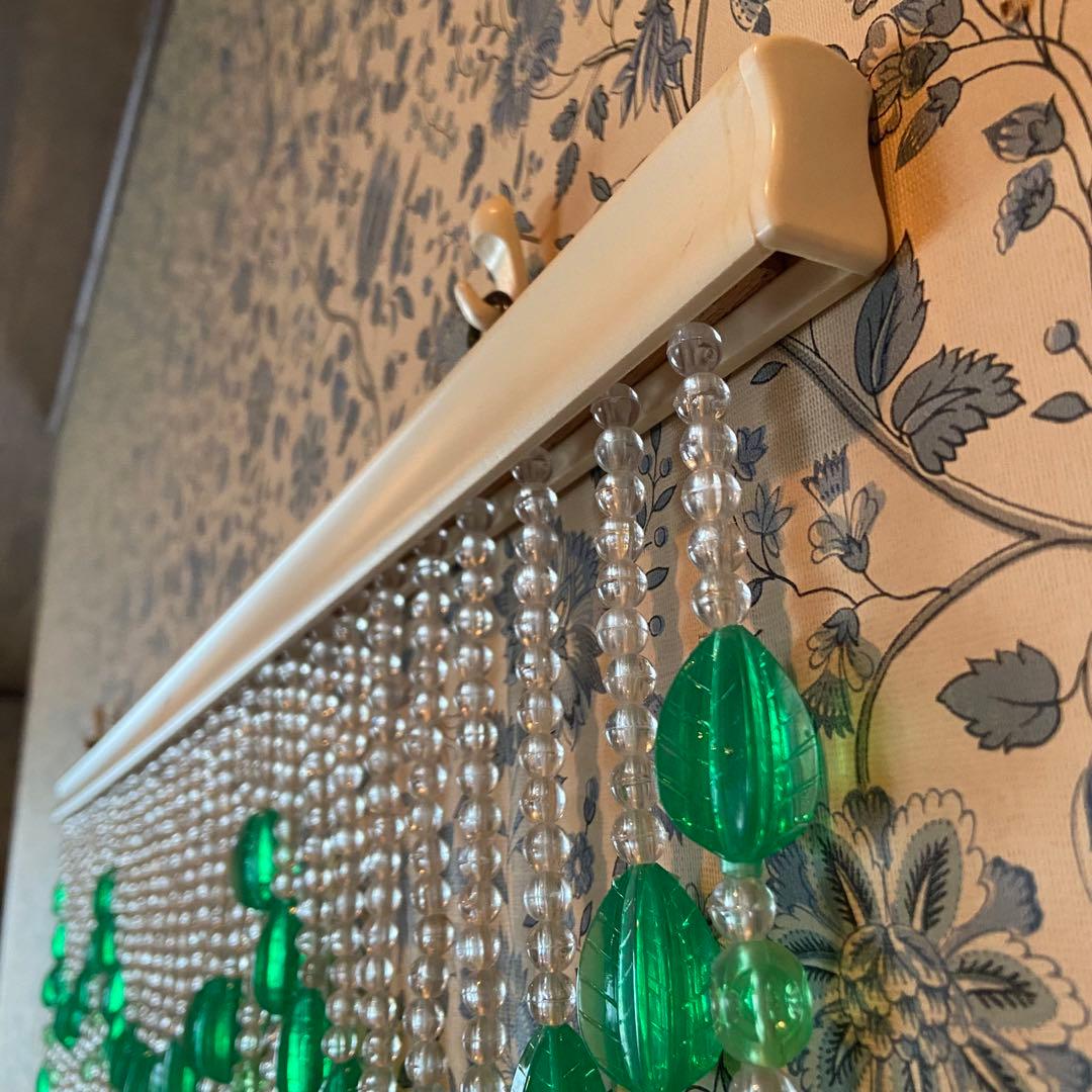 昭和レトロ　ビーズのれん　グリーン　美品 レトロポップ　当時物