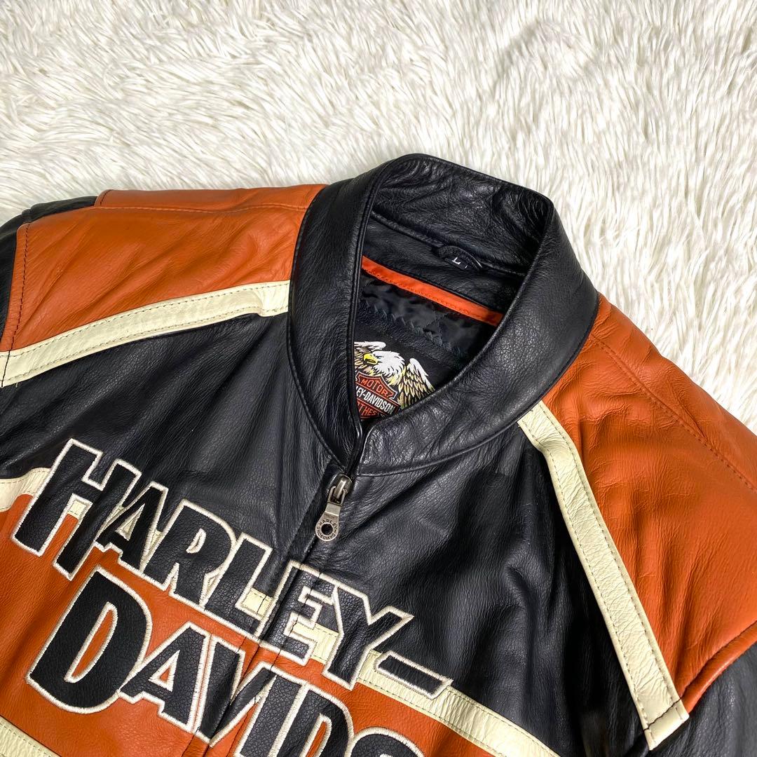 良品✨HARLEY-DAVIDSON ライダース L 本革 ロゴ ライナー 黒