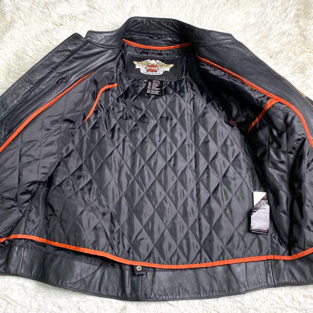 良品✨HARLEY-DAVIDSON ライダース L 本革 ロゴ ライナー 黒