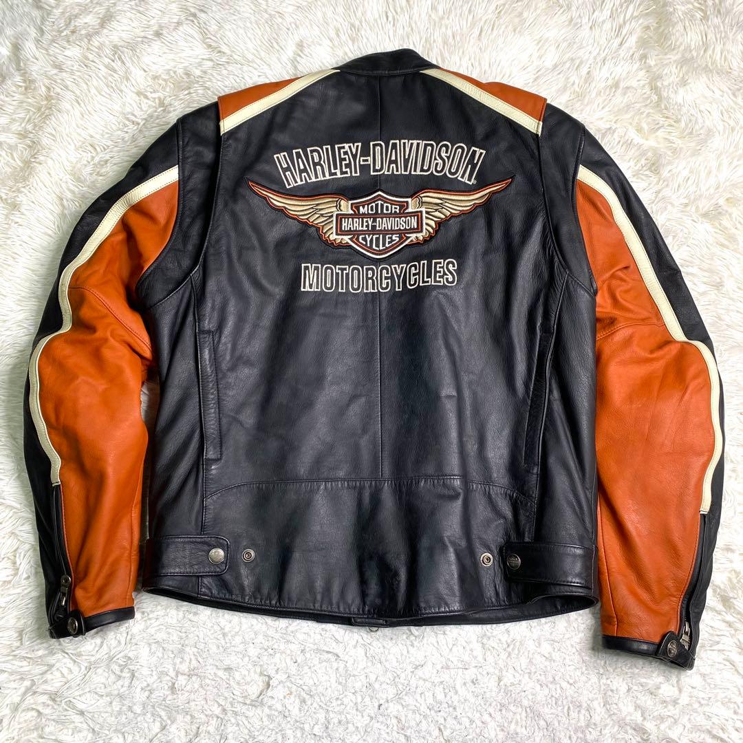 良品✨HARLEY-DAVIDSON ライダース L 本革 ロゴ ライナー 黒