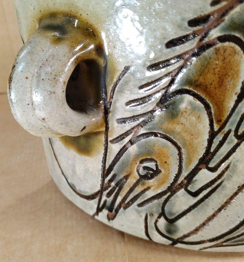 【本物保証】金城次郎 海老魚紋抱瓶 共箱 栞 ｗ28㎝超 壷屋焼 人間国宝 無傷