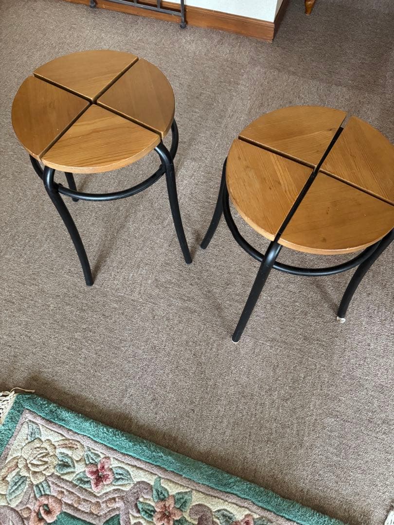 木製円形スツール 4分割デザイン2本￼セット