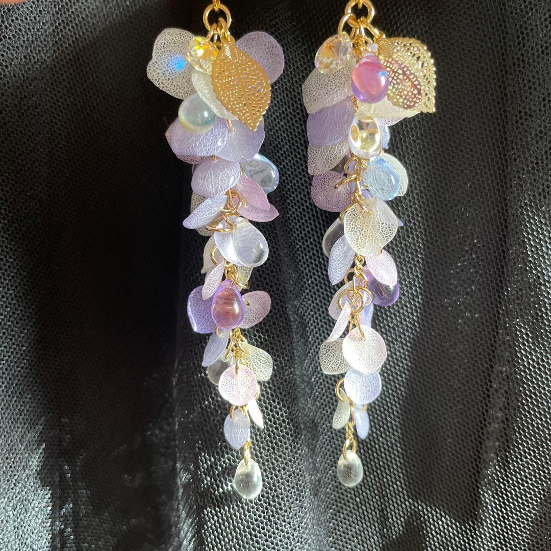 りん5　　イヤリング3点　彼岸花4輪　赤　彼岸花4輪　青　　紫陽花ロング