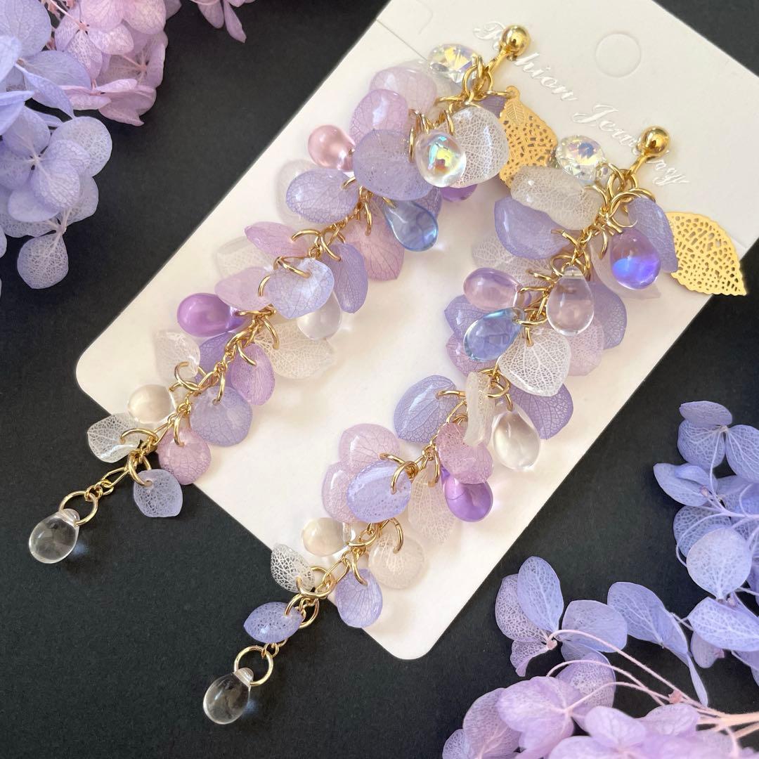 りん5　　イヤリング3点　彼岸花4輪　赤　彼岸花4輪　青　　紫陽花ロング