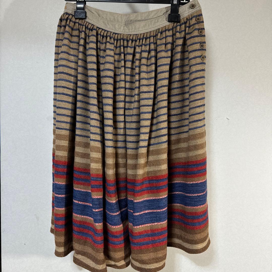 45RPM ウール麻混 ストライプひざ丈スカート サイズ3