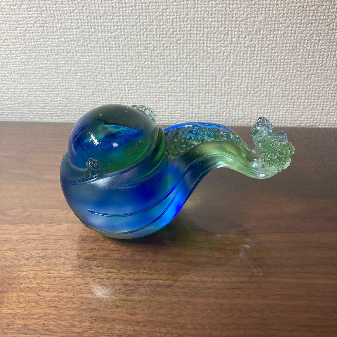 ガラス琉璃製 クジラのオブジェ 青と緑のグラデーション 約15cm