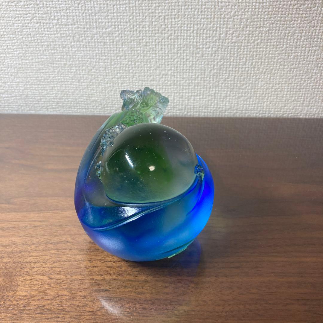 ガラス琉璃製 クジラのオブジェ 青と緑のグラデーション 約15cm