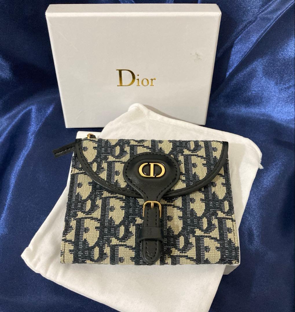 極美品箱付き/DIOR /ミニバイフォールドウォレット オブリークジャガード