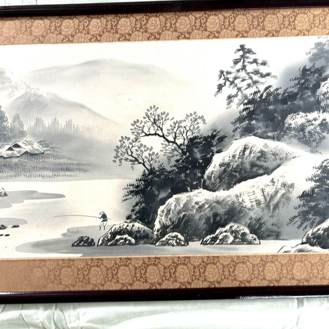 水墨画 額 骨董 横幅約154cm 山水