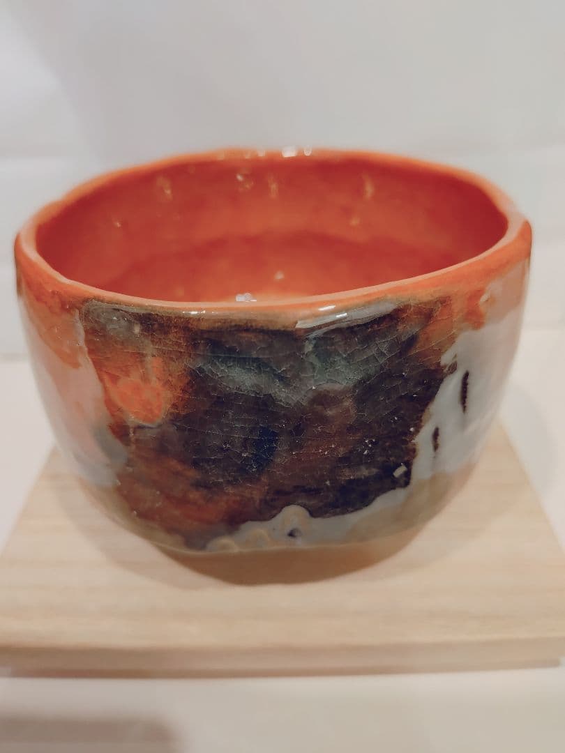 赤茶碗 月影 木製箱付き　楽焼