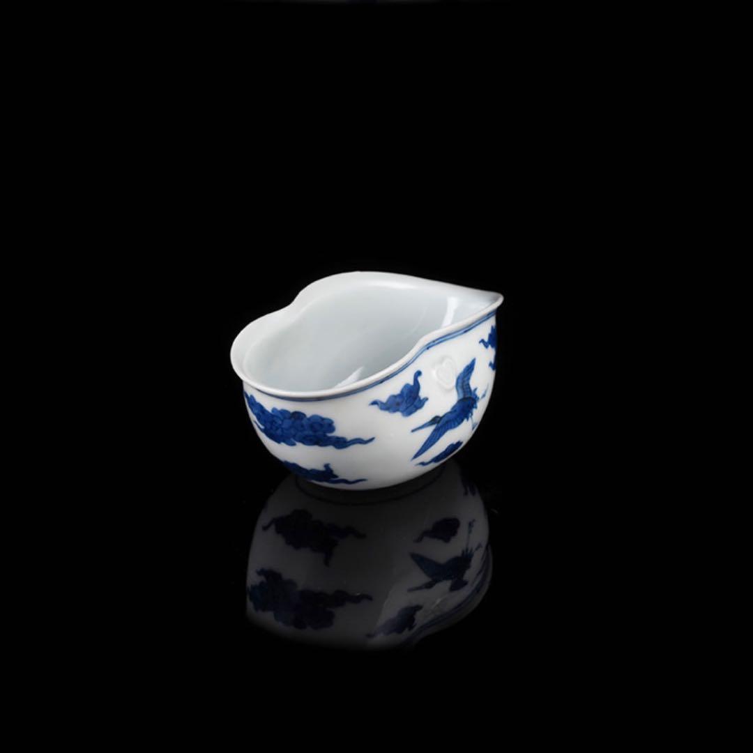 帝室技芸員 三代 清風 与平 造 青華磁 雲鶴図 煎茶 湯冷 四代 清風 識箱