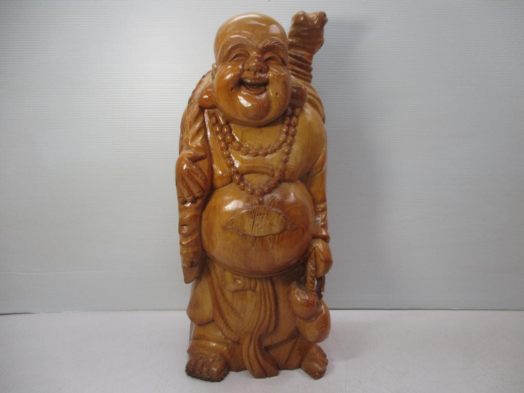七福神 木彫り 布袋様 置物 木製 縁起物 開運 夫婦円満 笑門来福 58cm