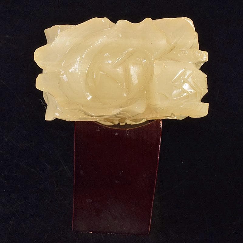 中国　玉石白玉彫刻　白菜　置物　唐木台付　C　R7586