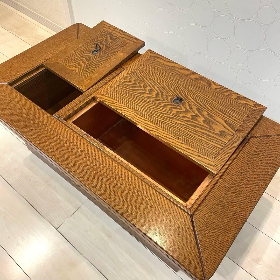 【美品】高級囲炉裏座卓 火鉢テーブル 座卓 銅火入れ付 無垢 レトロモダン