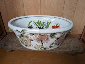 hiro【1点限り】巨大　金魚鉢　楕円　花柄　シノワズリ　金魚柄