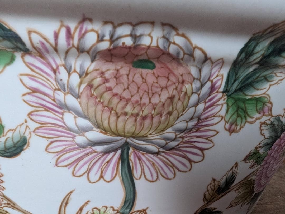 hiro【1点限り】巨大　金魚鉢　楕円　花柄　シノワズリ　金魚柄