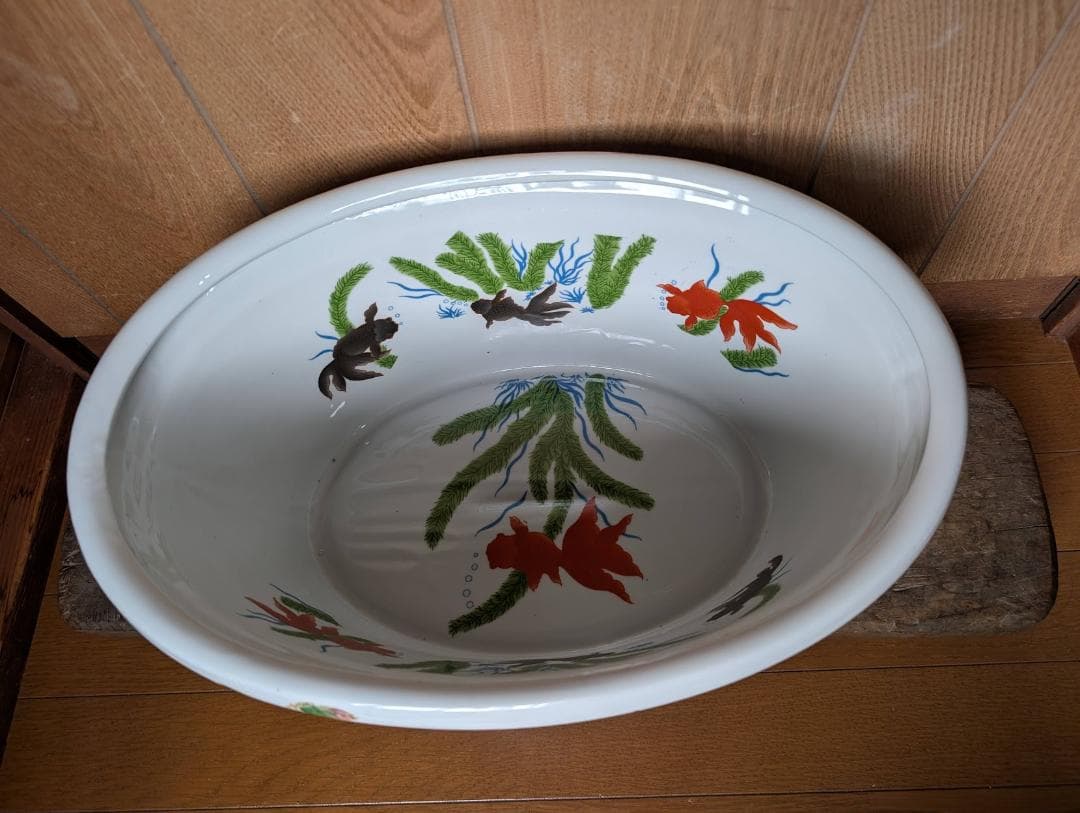 hiro【1点限り】巨大　金魚鉢　楕円　花柄　シノワズリ　金魚柄