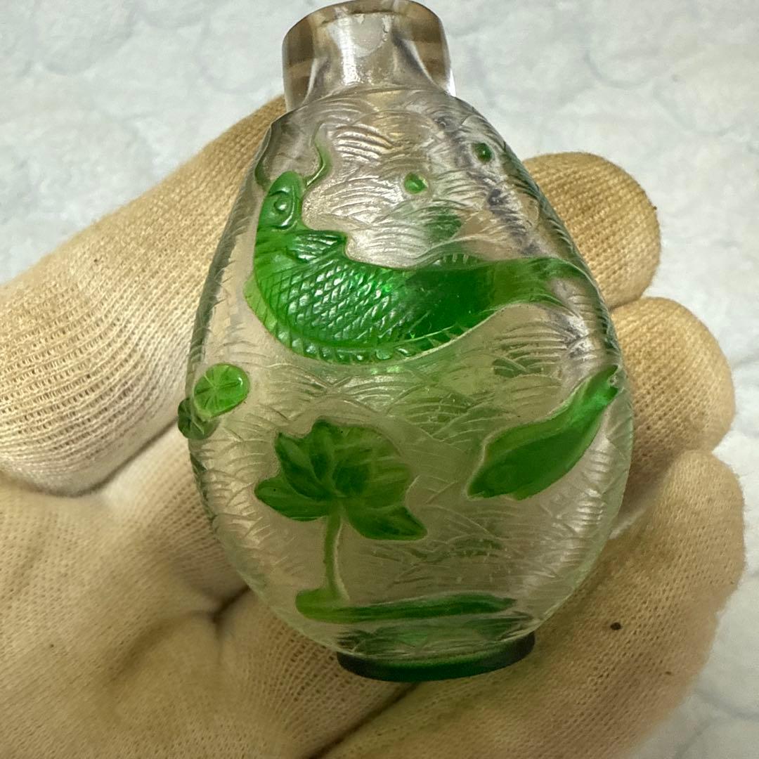 時代物　鼻炎壺　瑠璃硝子　鯉