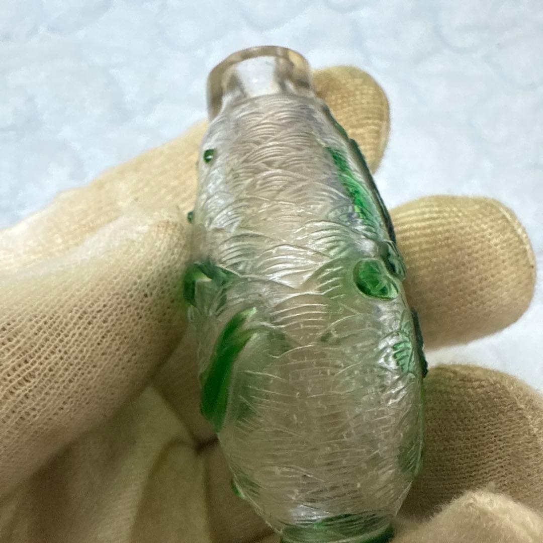 時代物　鼻炎壺　瑠璃硝子　鯉