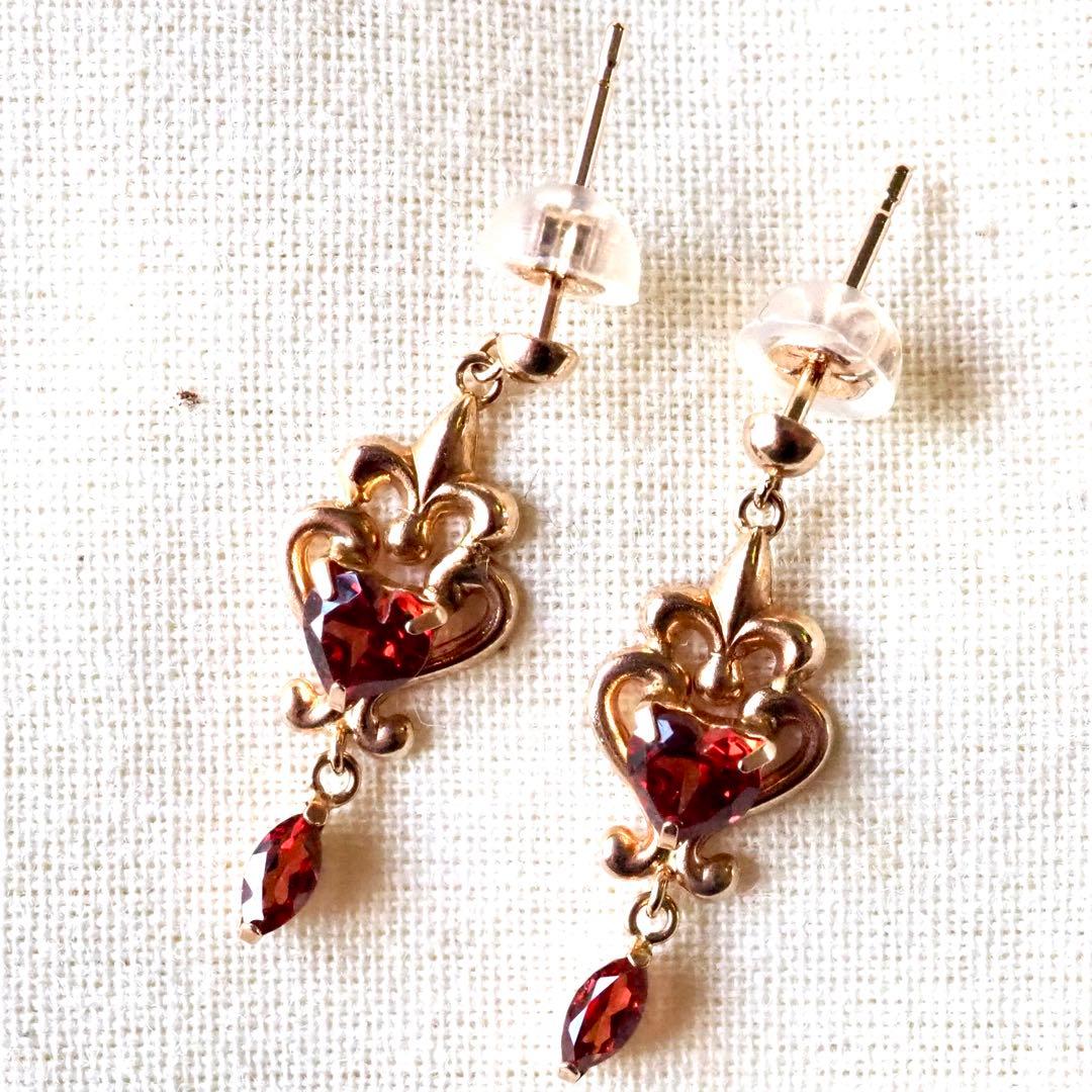 k18｜ガーネットピアス｜ハートシェイプ｜ハート型