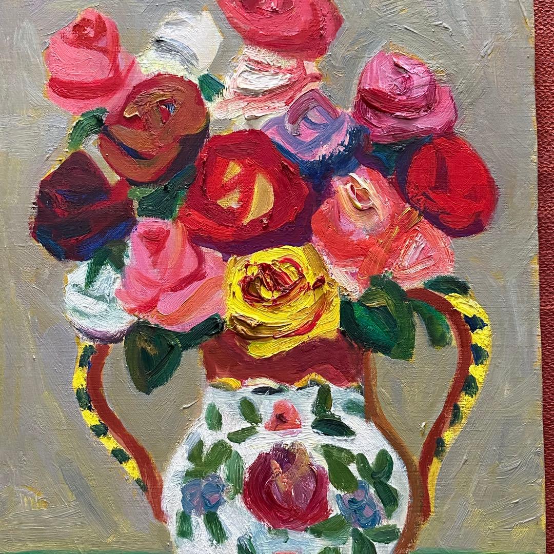 2114様感謝 ‼️村田省蔵「 薔薇 」肉筆油彩F6号署名共シール差函