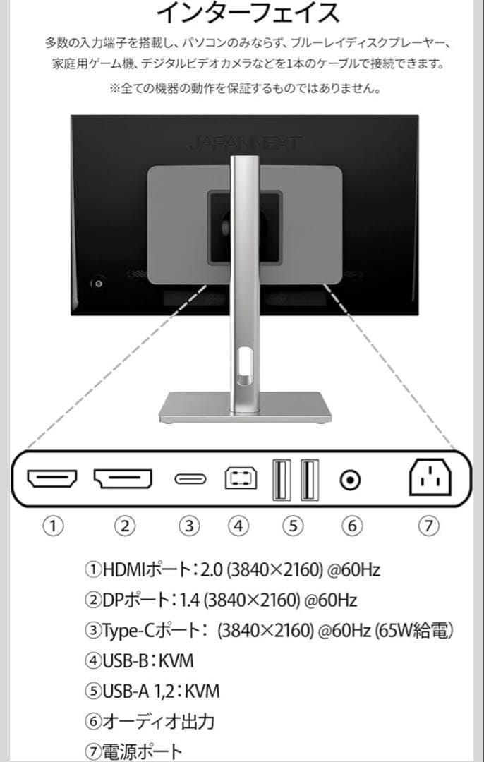 【中古美品】JAPANNEXT 27インチ4Kモニター(スピーカー、TypeC)