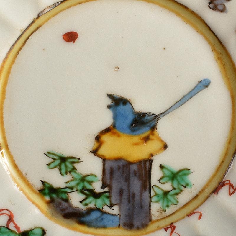 九谷焼　古九谷　角福銘　色絵花鳥文　輪花皿　手塩皿　小皿　五客　V　R7321