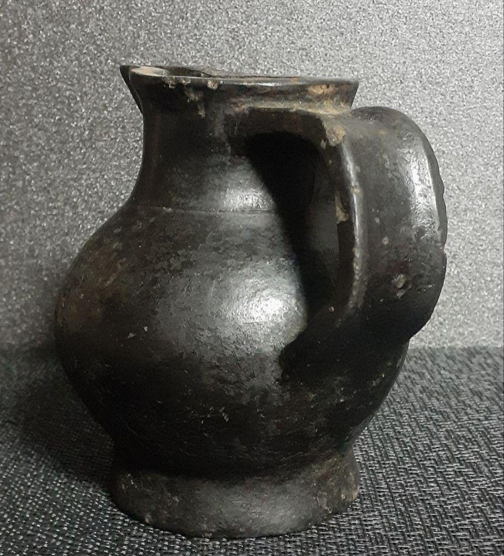 【名品❗】中国古美術　中国古陶磁器【古代中国土器】黒陶　手付　嘴口　水注　酒次