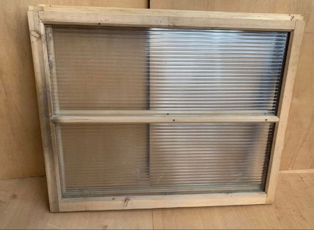 昭和レトロ　木枠窓モールガラス戸2分割　2枚組　古家具建具仕切古民家再生店舗什器