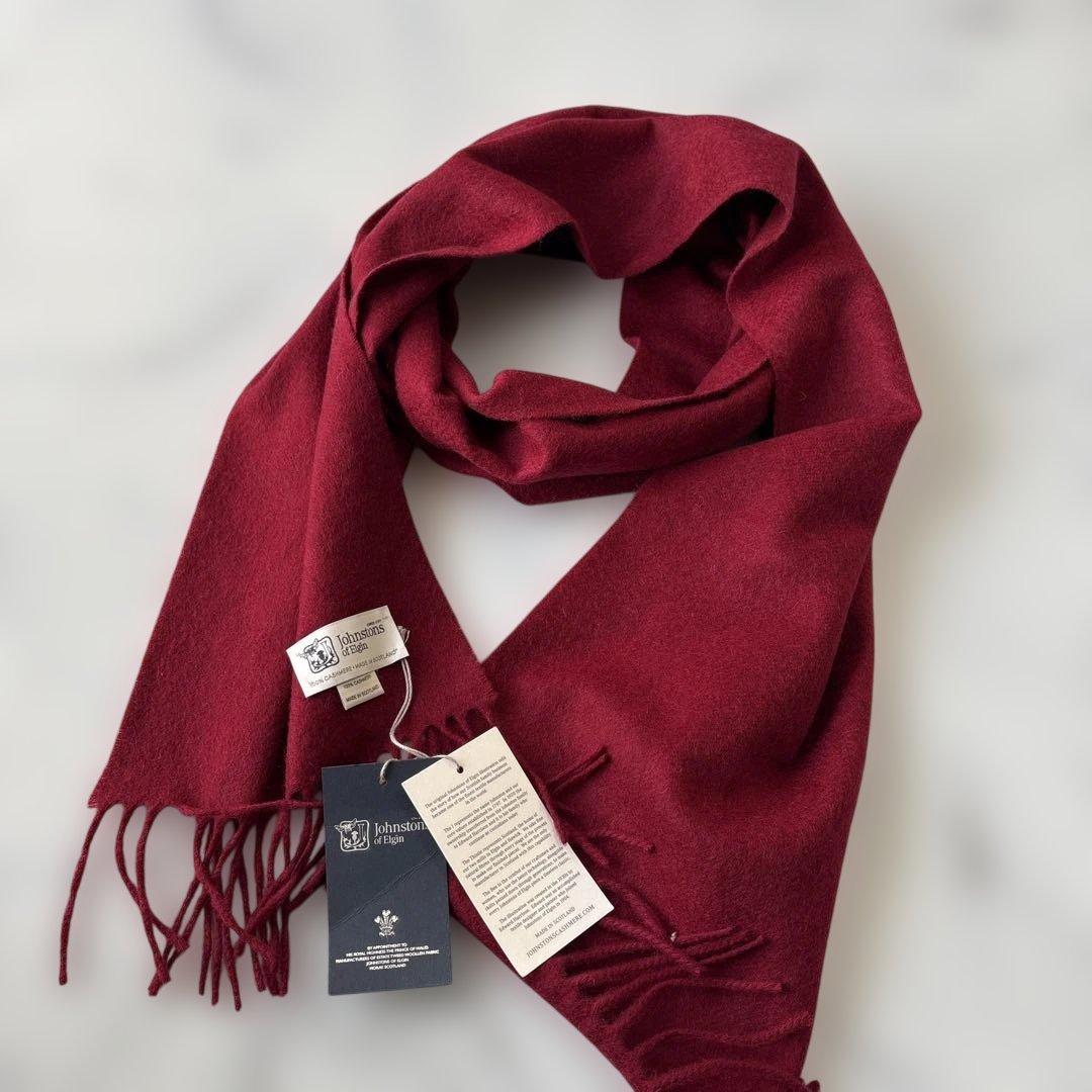 ✨未使用タグ付✨ ジョンストンズ オブ エルガン　カシミア100%マフラー　赤系