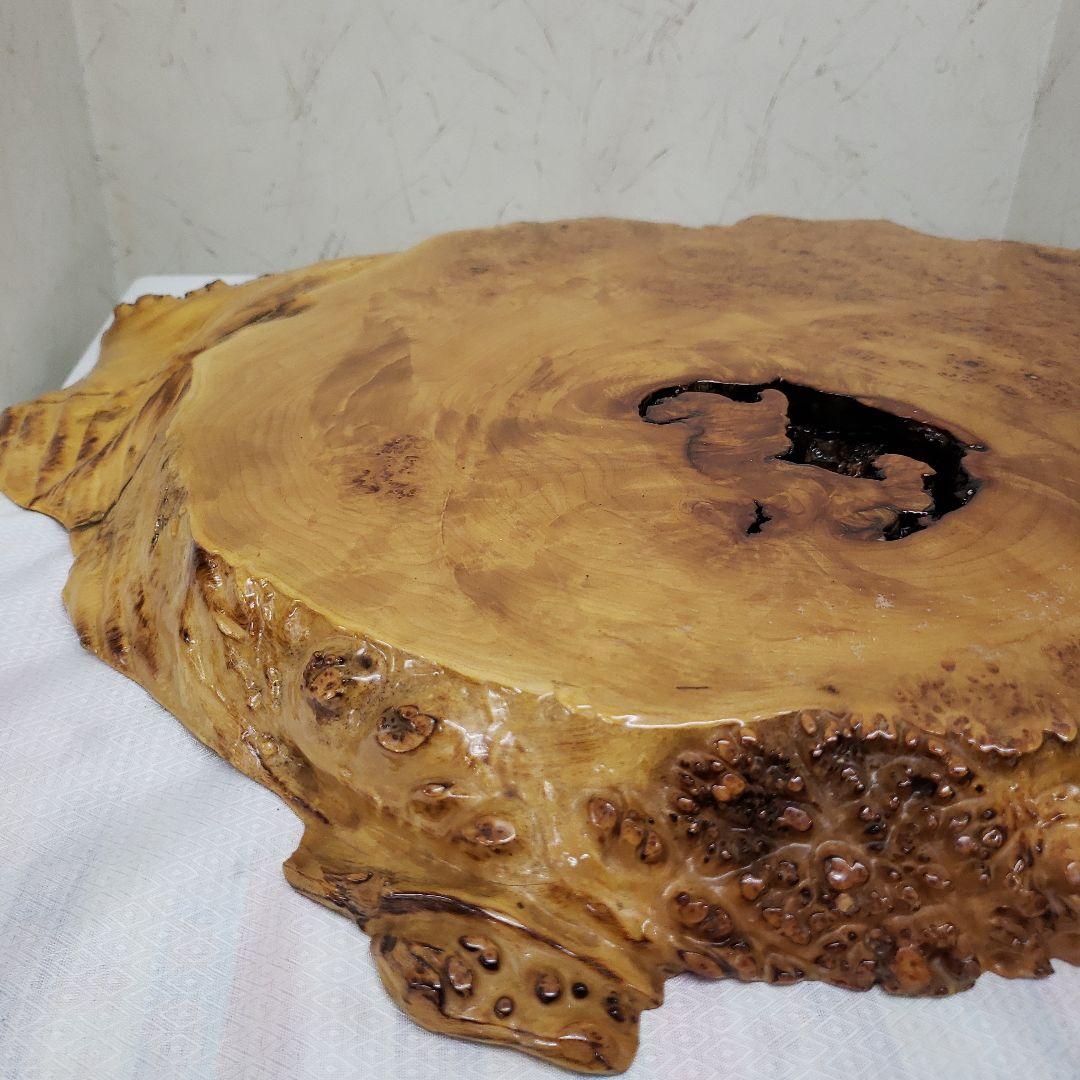 蔵出し特価花梨こぶ玉杢花台　木製円形テーブル ５８×４２×５cm