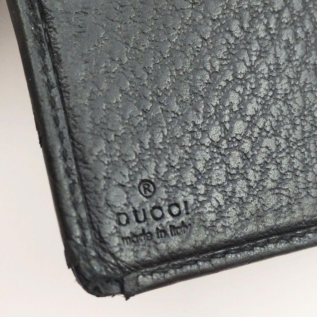 GUCCI 二つ折り財布 インターロッキング シェリーライン GG金具 黒 本革