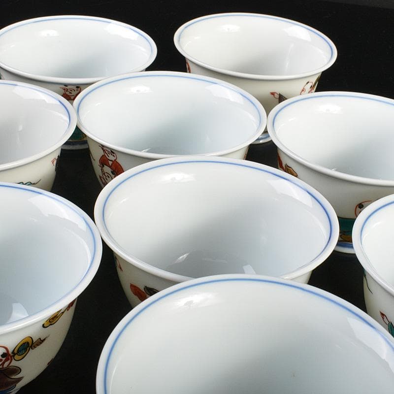 九谷焼　堀江青光作　色絵唐子文　波出茶碗　10客　共箱　V　6261