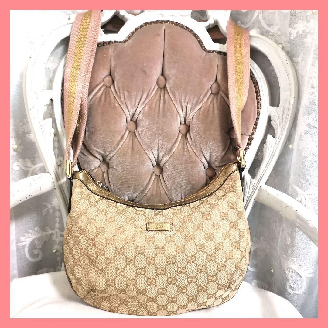 【正規品】グッチGUCCI GG柄シェリーライン斜めがけショルダーバッグ ピンク