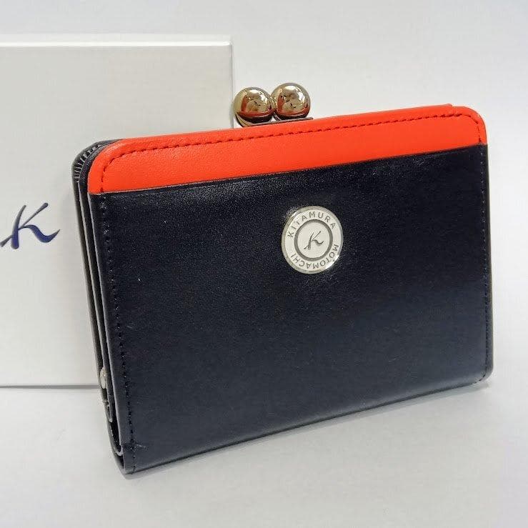 Kitamura/キタムラ★レザー・二折財布 がま口 ダークブルー/レッド