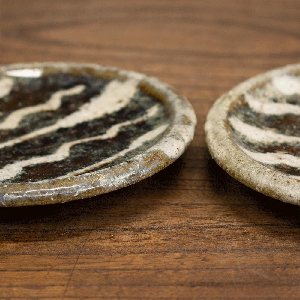 布志名焼 小皿 直径11.5cm 民芸 昭和レトロ スリップウェア（黒5）
