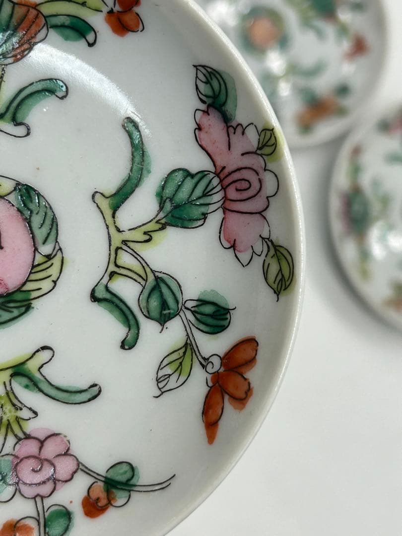 中国　清時代　粉彩花卉紋小皿5点　送料込み0412