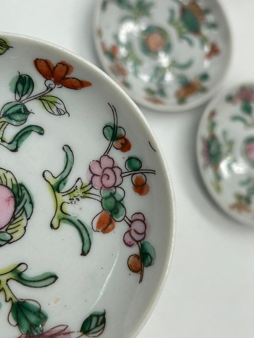 中国　清時代　粉彩花卉紋小皿5点　送料込み0412