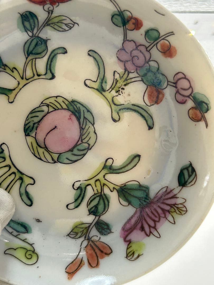 中国　清時代　粉彩花卉紋小皿5点　送料込み0412