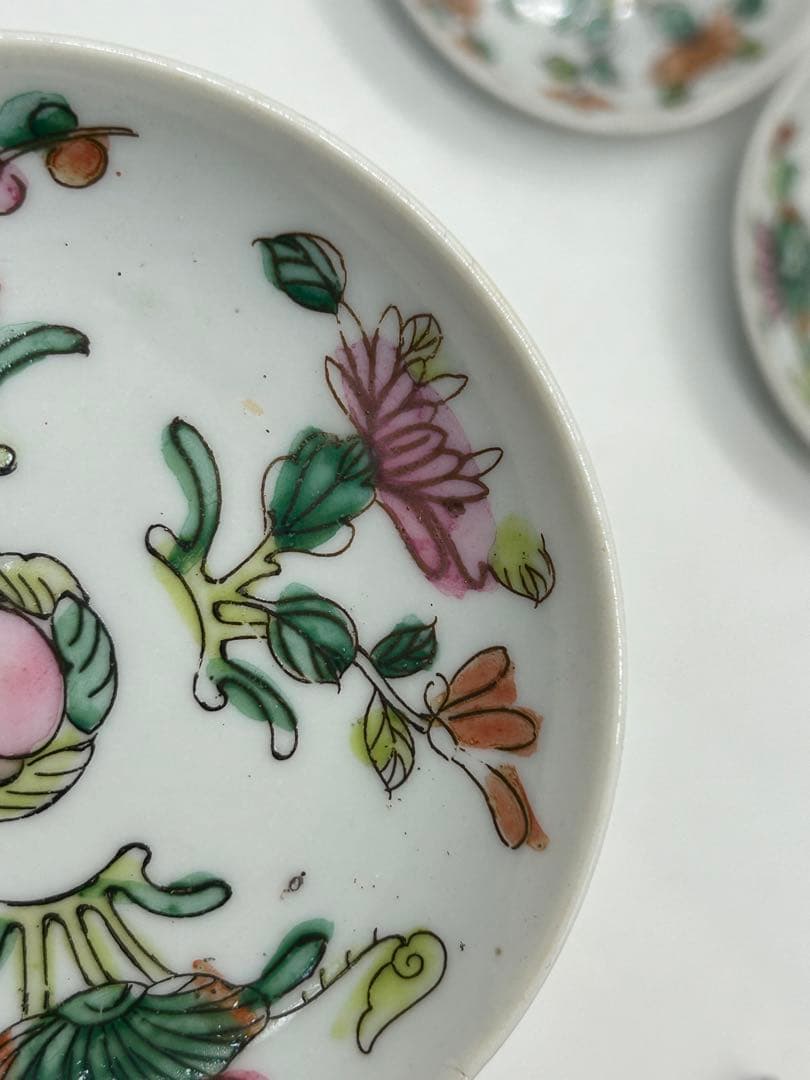 中国　清時代　粉彩花卉紋小皿5点　送料込み0412