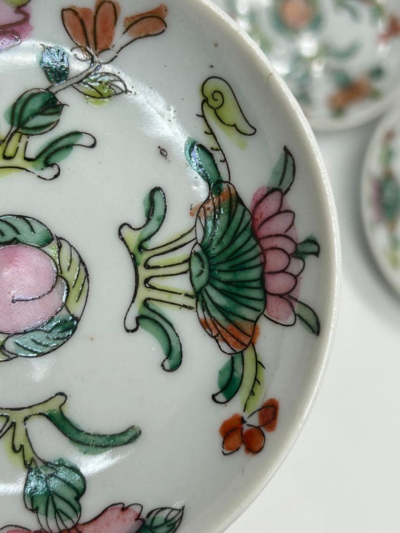 中国　清時代　粉彩花卉紋小皿5点　送料込み0412