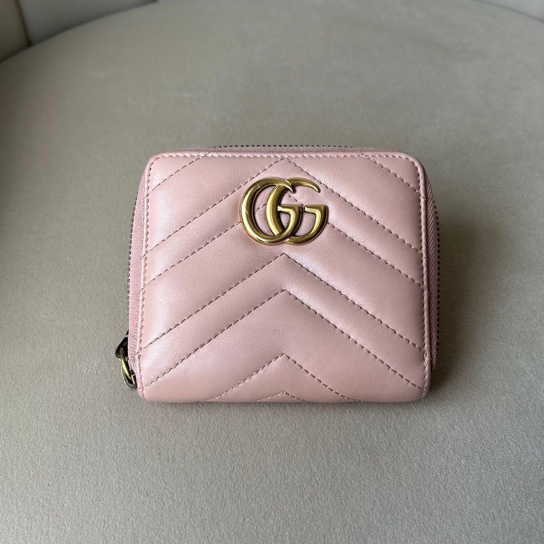 GUCCI グッチ GGマーモント コンパクト ウォレット ピンク ダブルG