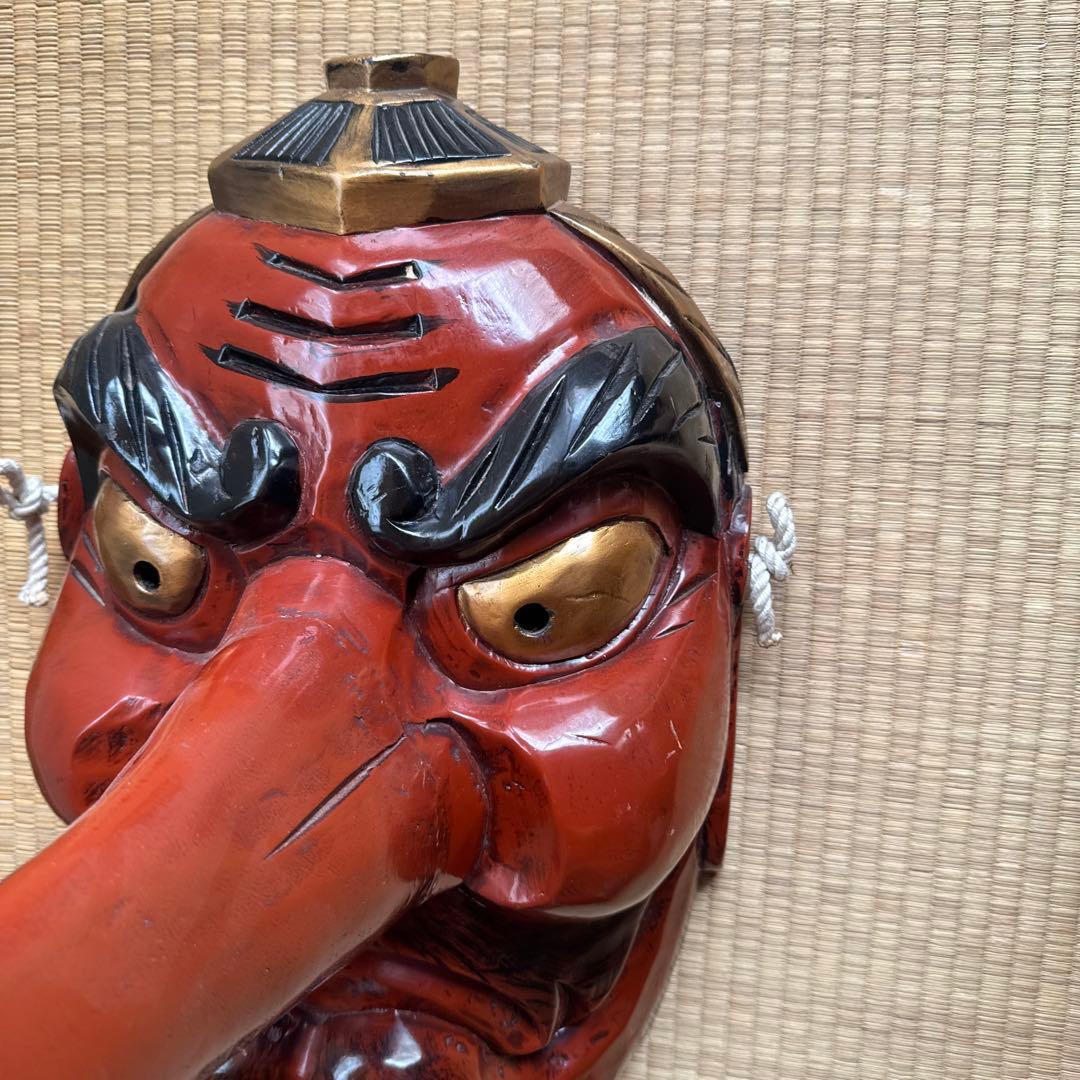 超大型　天狗お面　木彫　アンティーク　壁掛　工芸品　魔除け　縁起物　骨董　守神