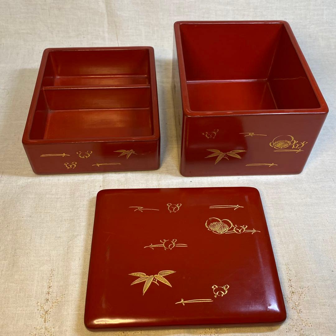 輪島塗　弁当箱　重箱　漆器　木製　外箱付　昭和初期　1客⑧