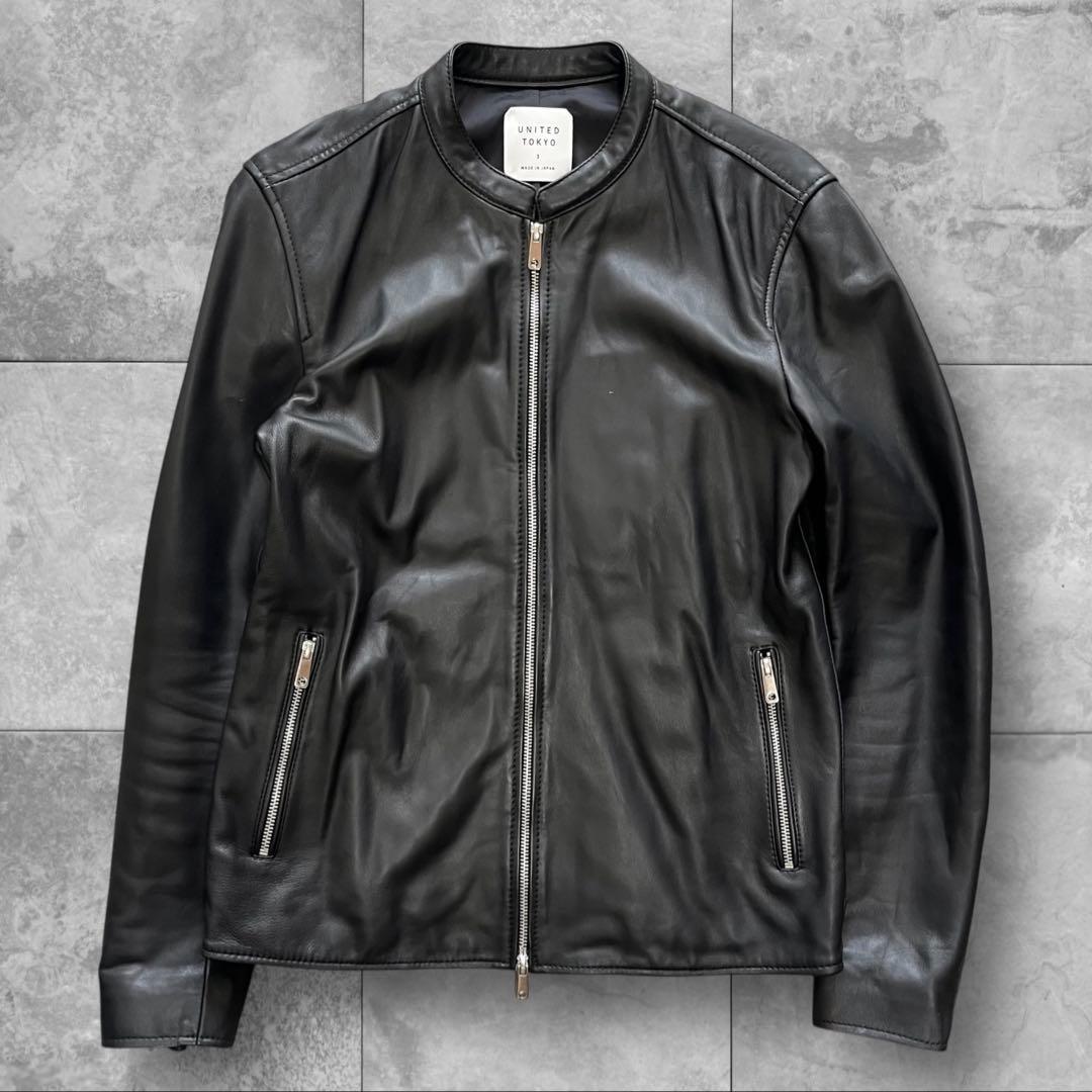 【美品】 ユナイテッドトウキョウ シングル ライダース ラムレザー L ブラック