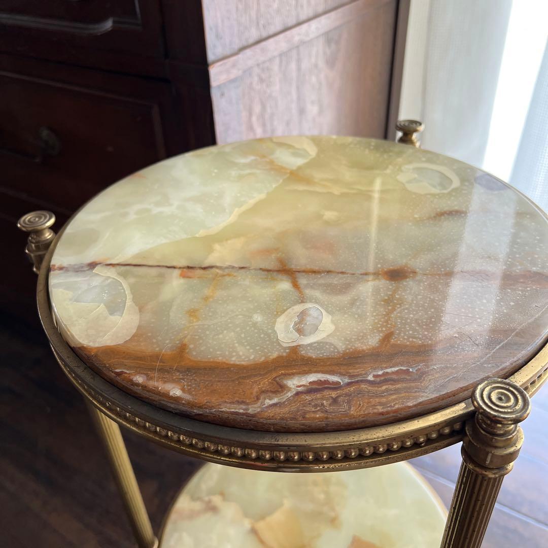k467r118 エレガントな大理石天板のラウンドコンソール・サイドテーブル