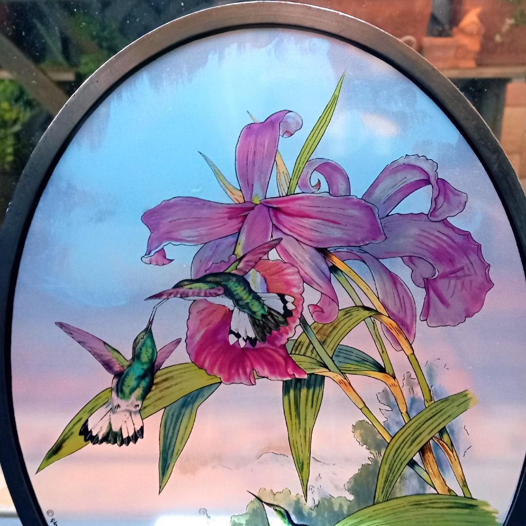 大判ステンドグラス Hummingbird ハミングバードと蘭グラスマスターズ社